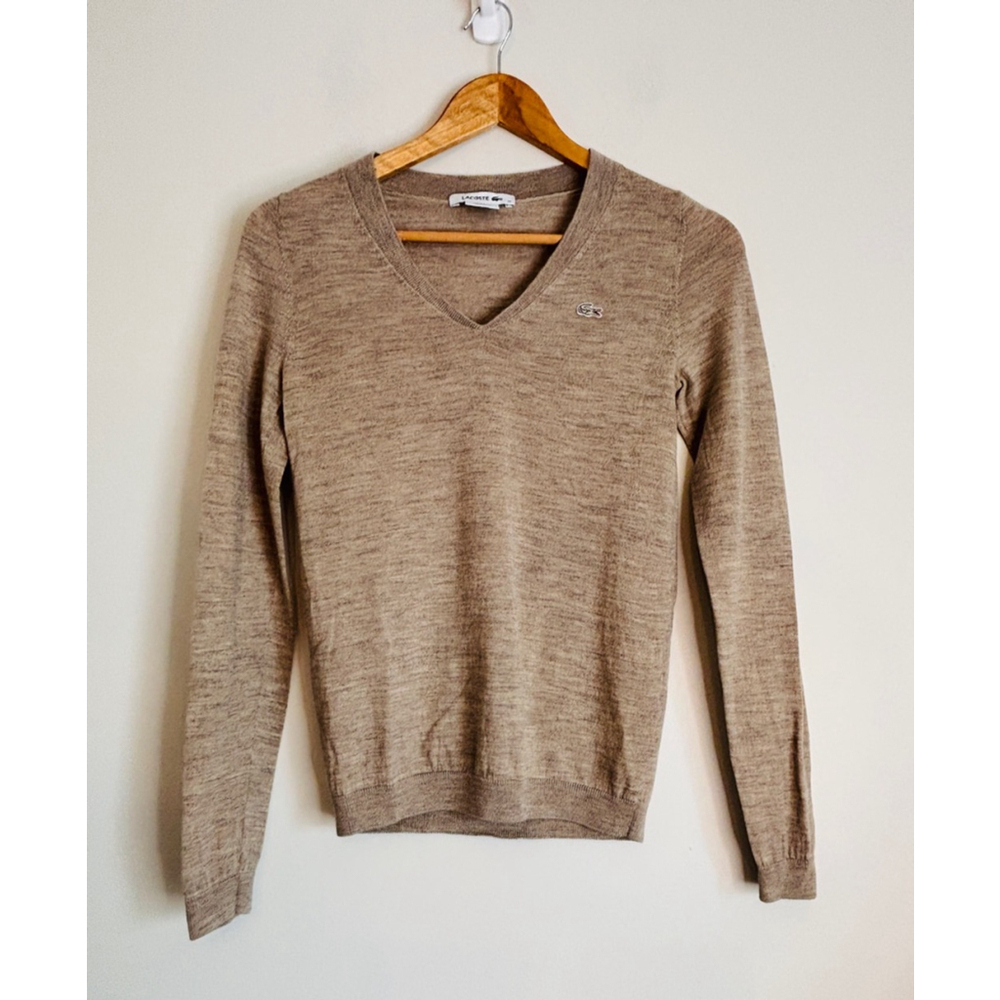 Lacoste Women's XXS V Neck Merino Wool Sweater
